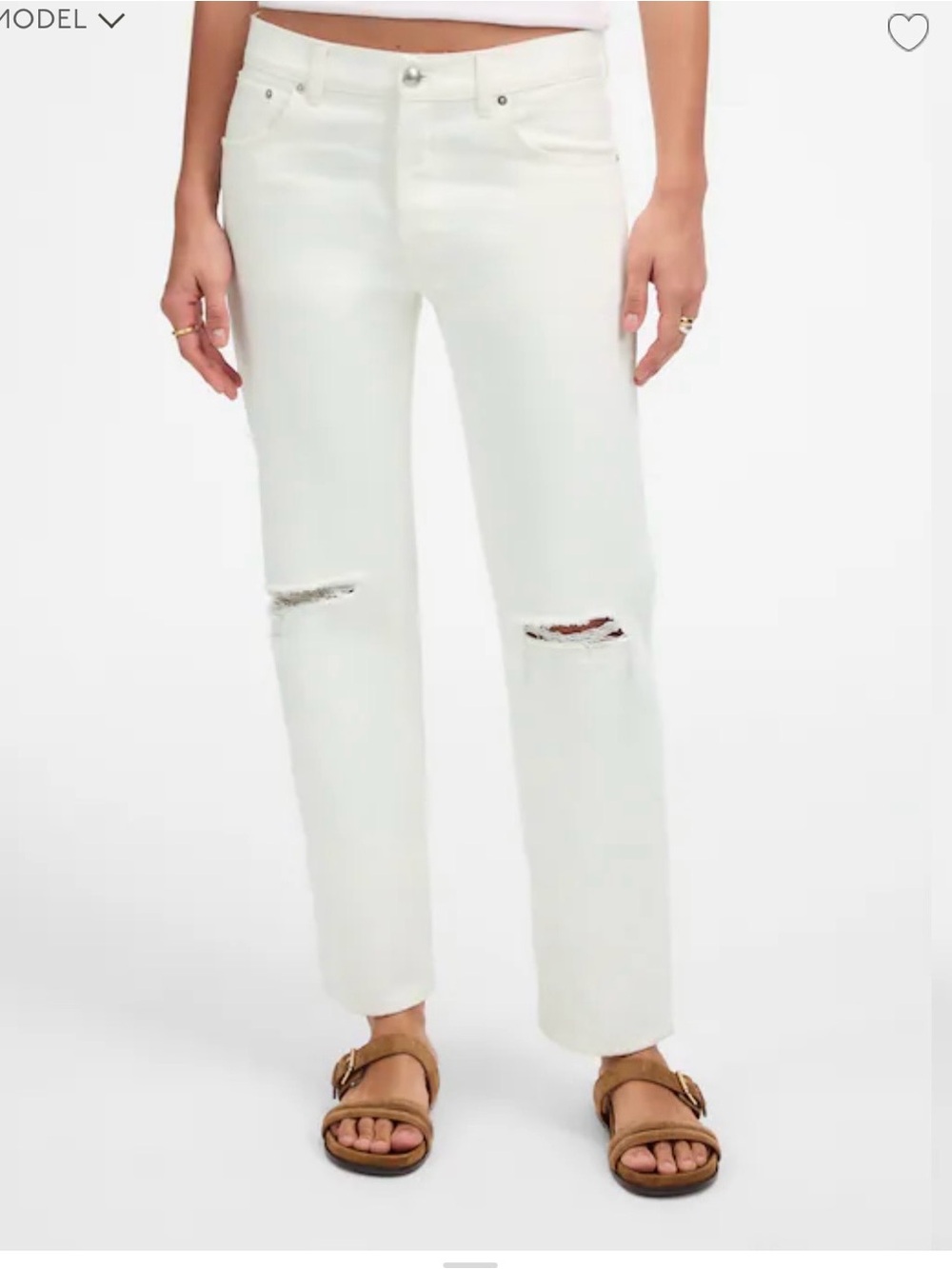 Madewell White The Dean Easy Straight Crop Jean- distressed